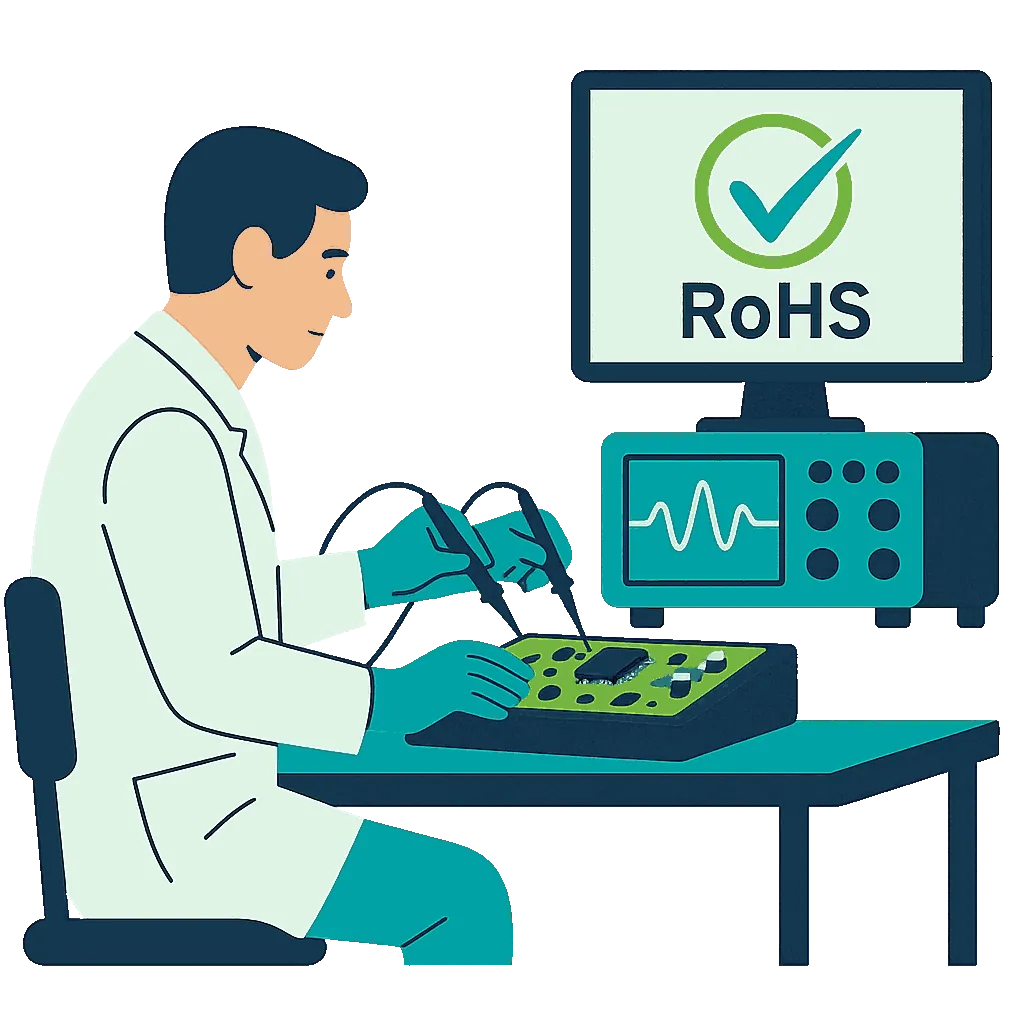 Various logos representing RoHS certification services