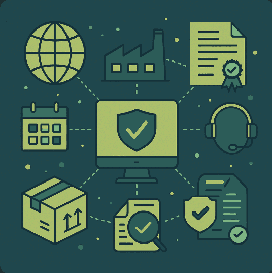 Illustration of various compliance and certification icons